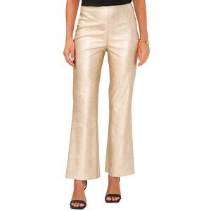 NWT Vince Camuto Pull-On Metallic Faux-Leather Flare Pants in Soft Gold